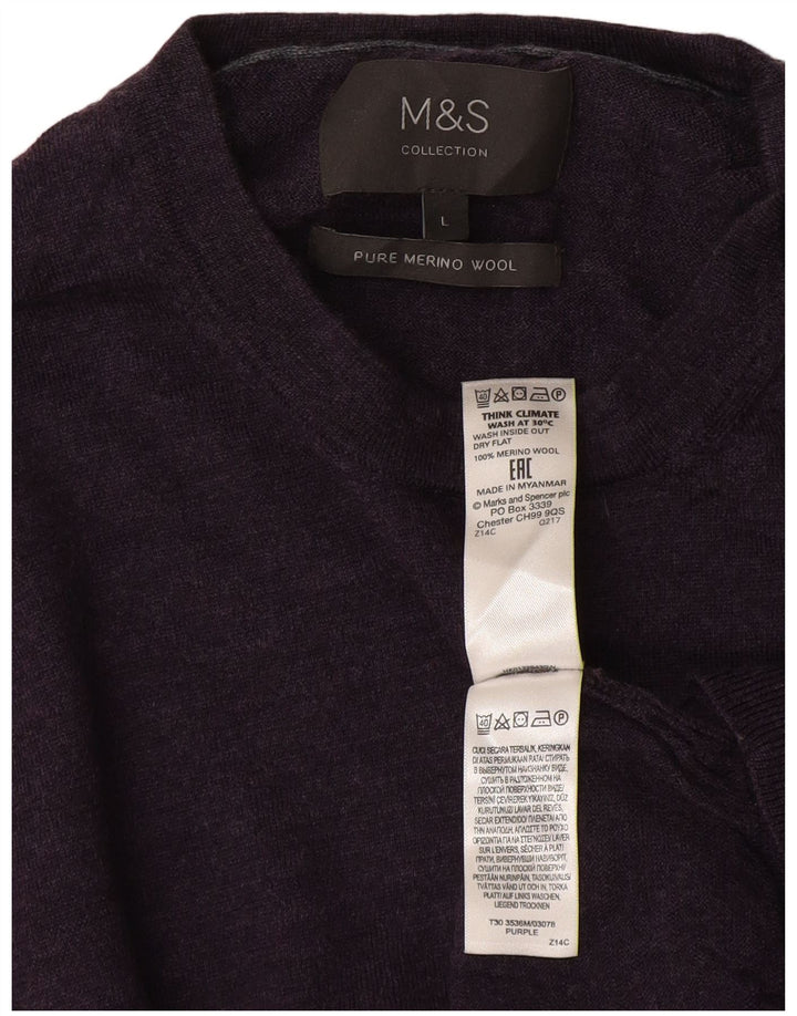 Maglione maglione girocollo da uomo Marks & Spencer grande lana viola