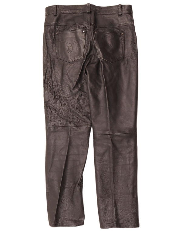 Pantaloni dritti in pelle vintage da uomo W34 L31 neri