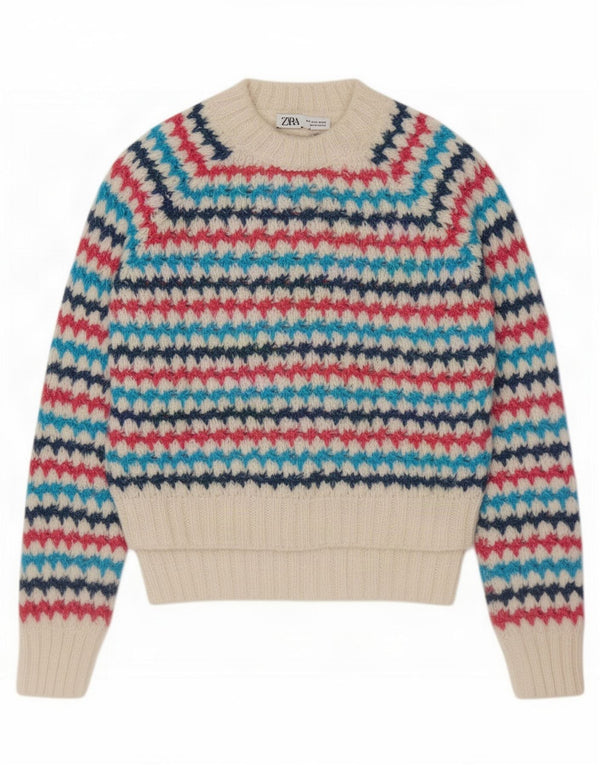 Maglione maglione girocollo da donna Zara UK 10 piccolo a righe multicolore