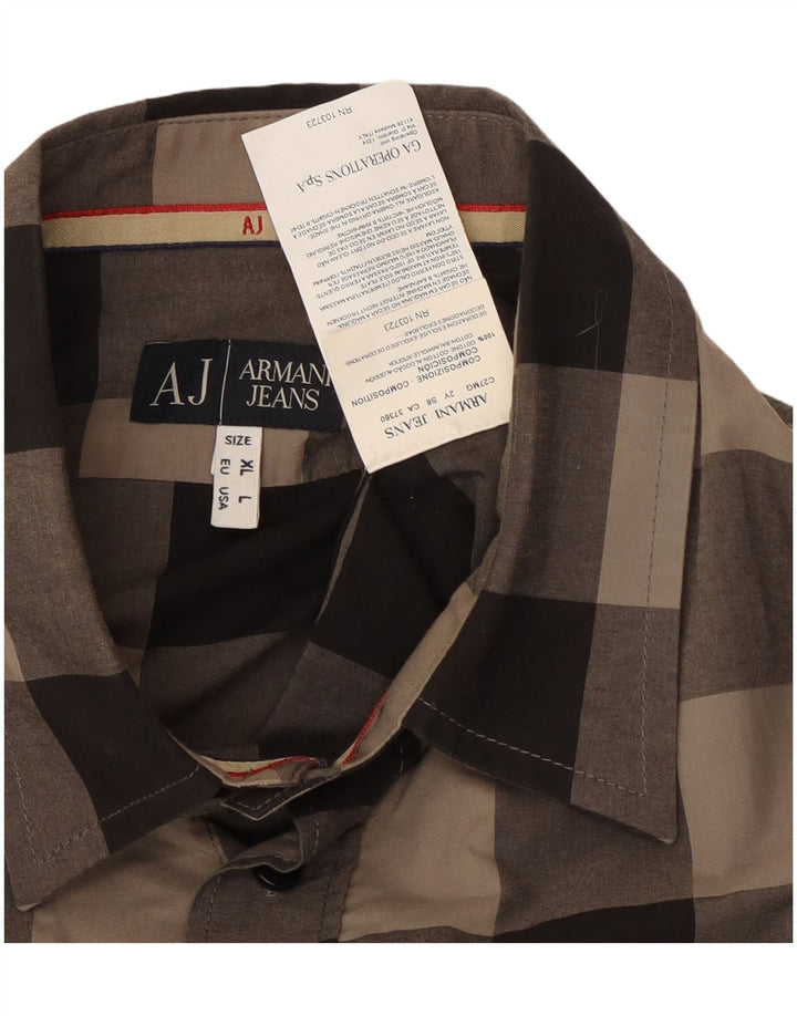 Camicia da uomo Armani Jeans grande in cotone a quadretti grigio