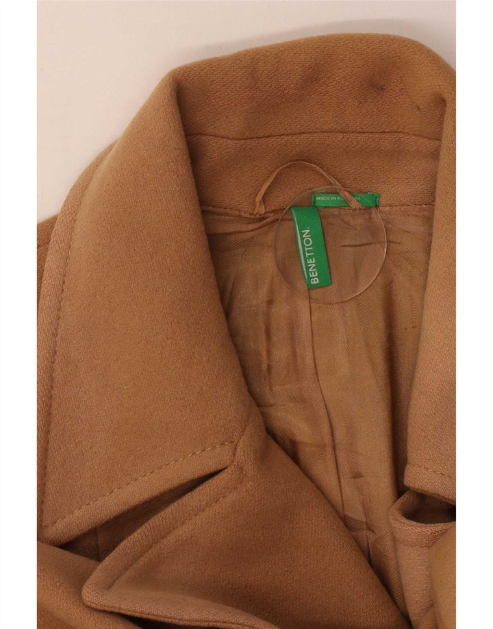 Benetton Womens Double Breasted Coat IT 44 Medium Beige Wool