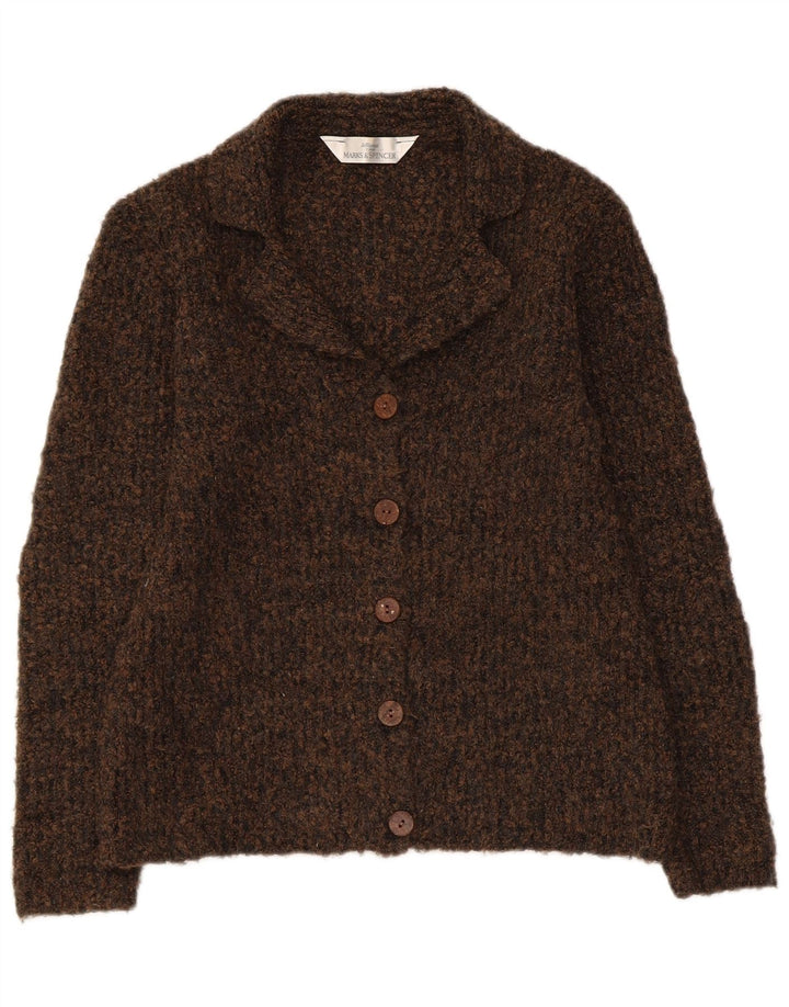 MARKS & SPENCER Maglione cardigan da donna UK 10 Piccolo marrone screziato