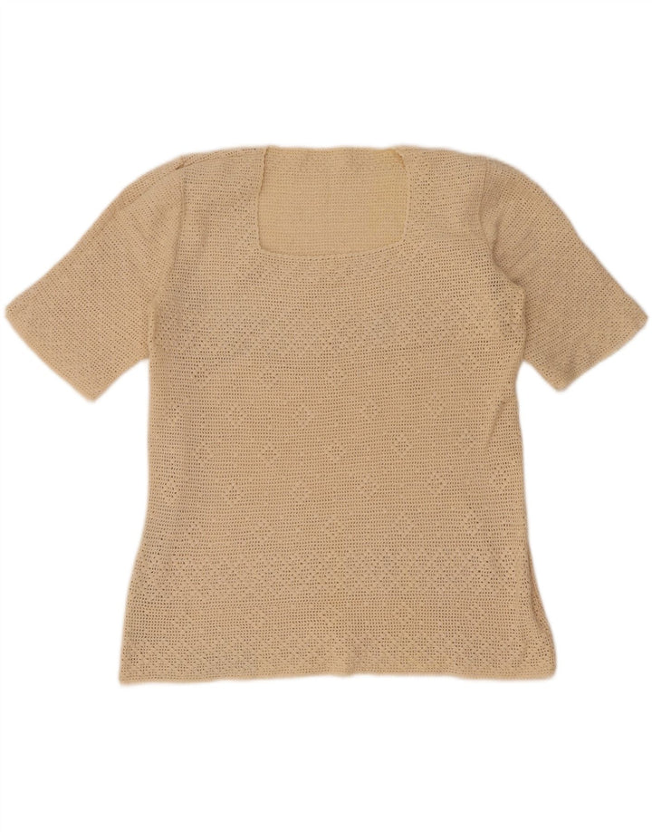 Top camicetta vintage da donna all'uncinetto UK 12 Beige medio