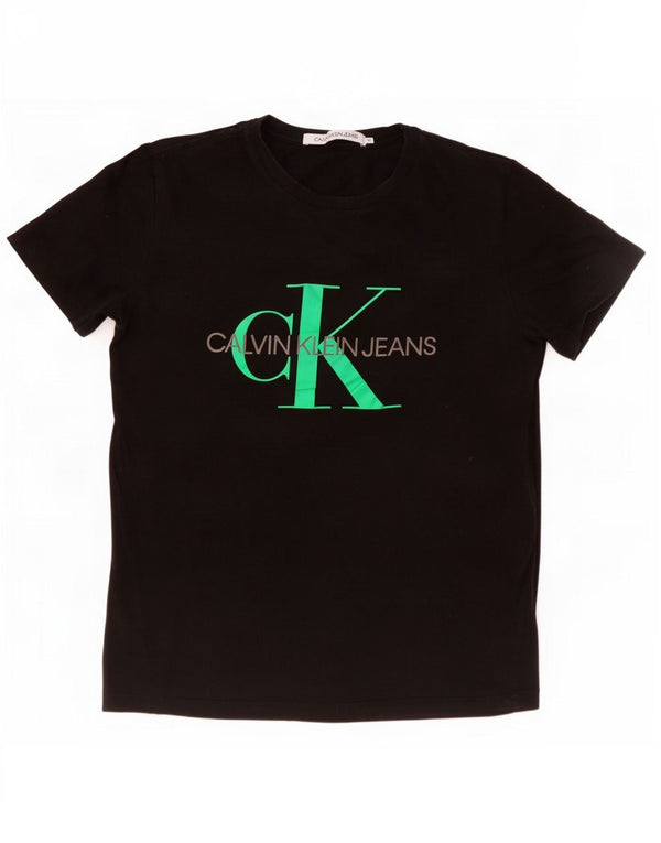 Maglietta grafica da donna Calvin Klein Jeans Top UK 12 cotone nero medio