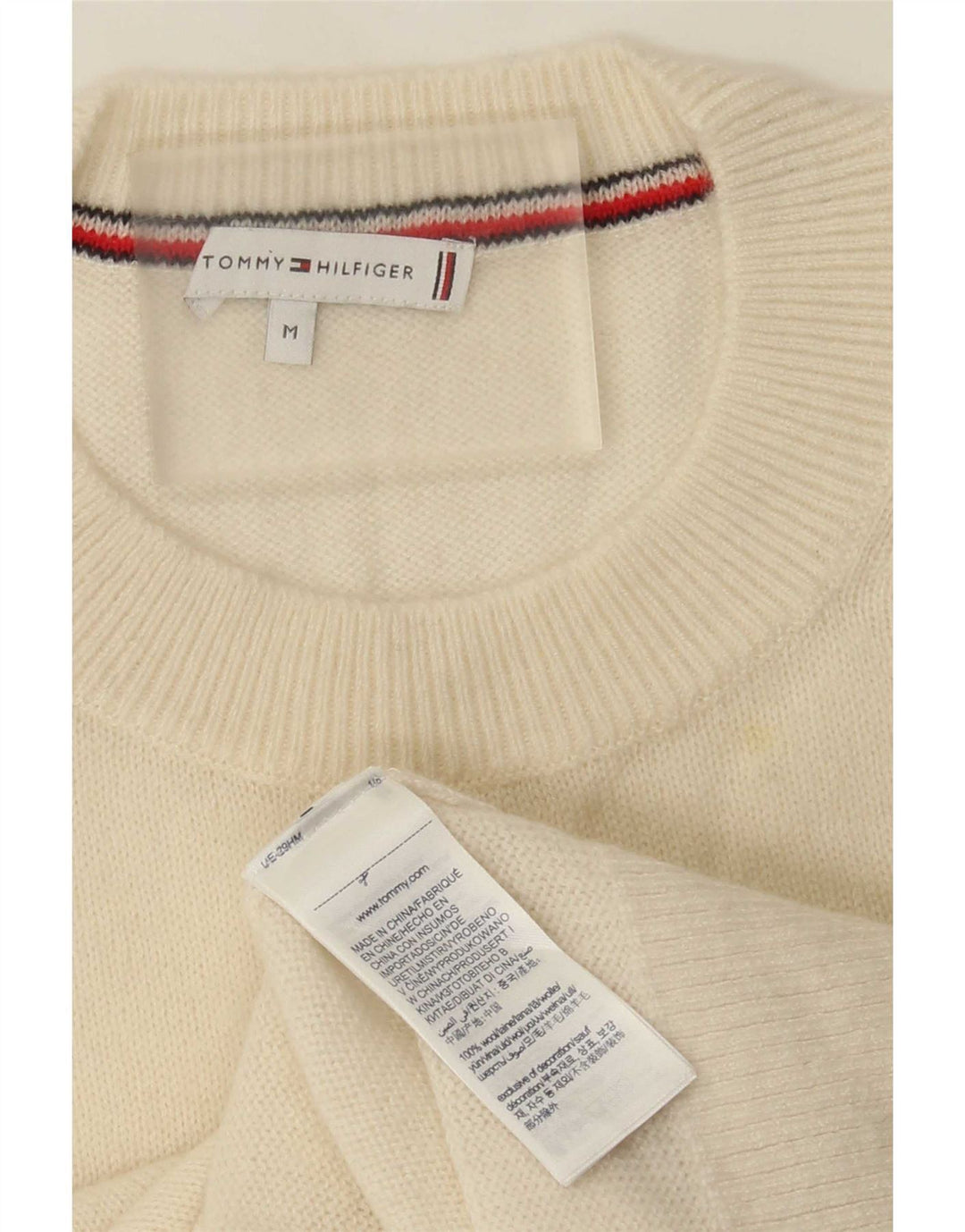 Maglione maglione girocollo da donna Tommy Hilfiger UK 14 lana media bianco sporco