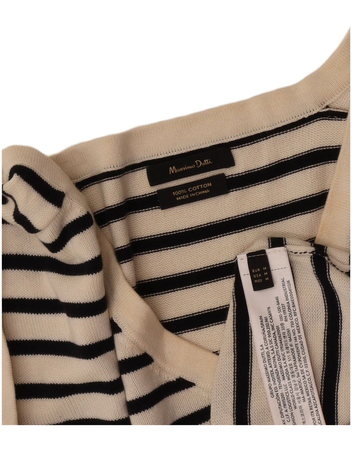 Massimo Dutti T-shirt corta da donna Top UK 14 Medium Off White Striped