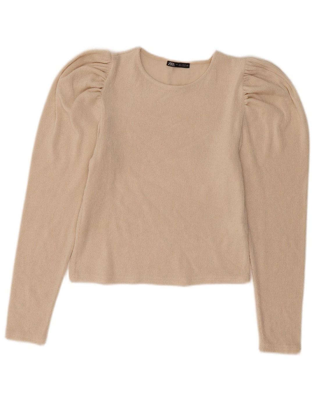 Top corto a maniche lunghe da donna Zara UK 10 piccolo poliestere beige