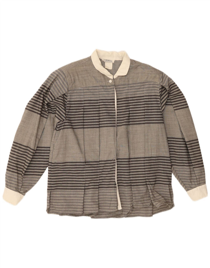 Camicetta camicia vintage da donna IT 44 grigio medio a righe