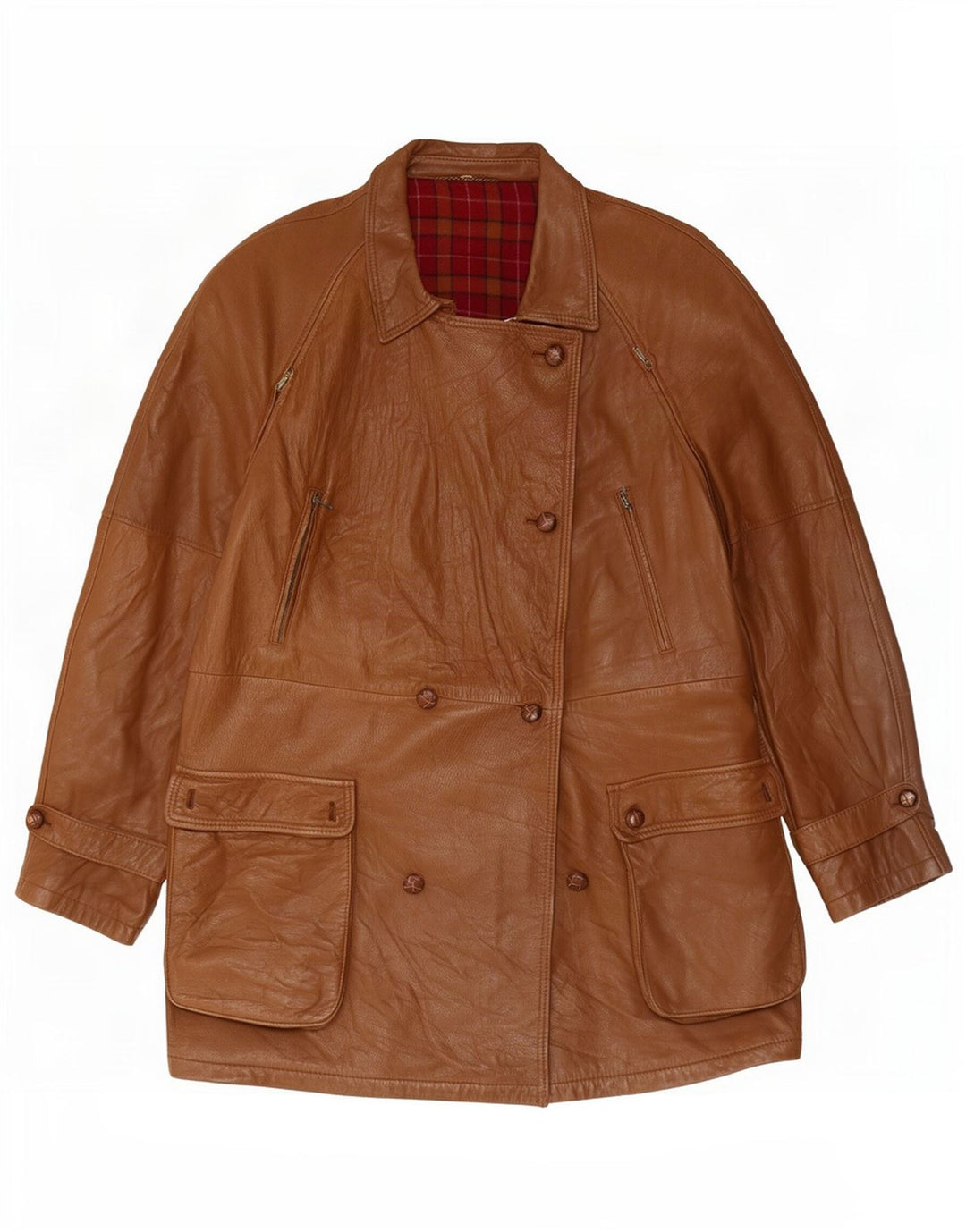 Cappotto in pelle vintage da donna IT 50 XL Marrone