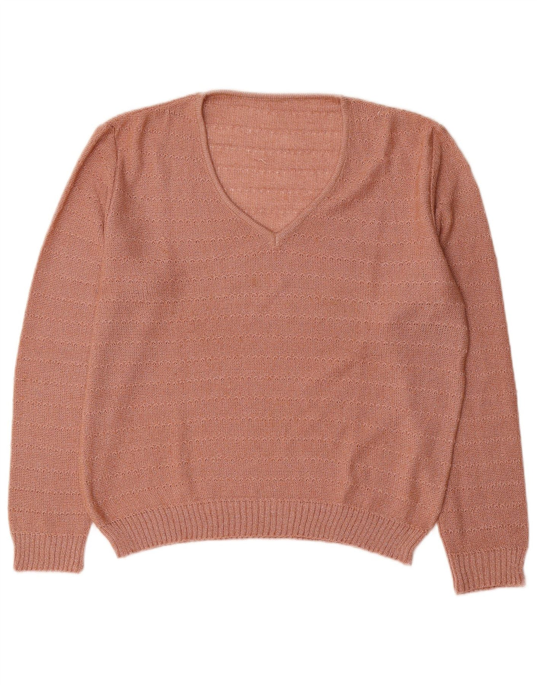 Maglione vintage da donna con scollo a V UK 16 a righe grandi rosa