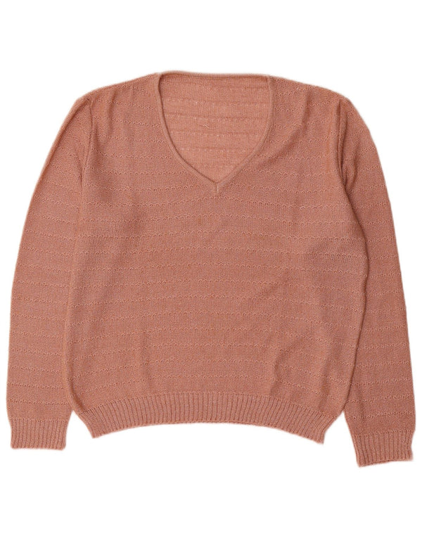Maglione vintage da donna con scollo a V UK 16 a righe grandi rosa