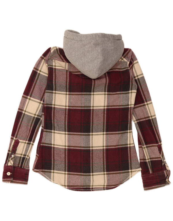 Camicia da uomo in flanella da boscaiolo con cappuccio SUPERDRY, cotone a quadri bordeaux grande