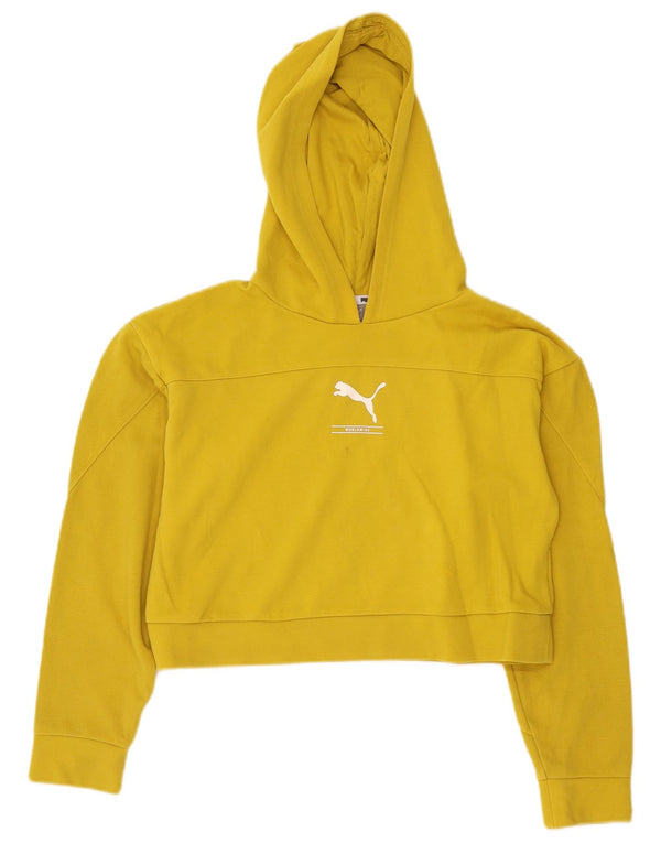 Felpa con cappuccio oversize corta da donna Puma UK 6 XS cotone giallo