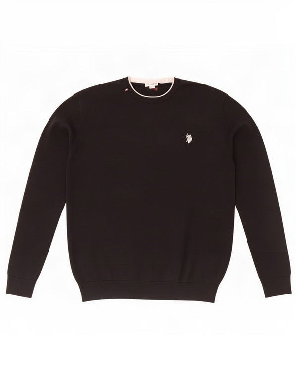Polo Assn. Maglione da uomo girocollo grande in cotone nero
