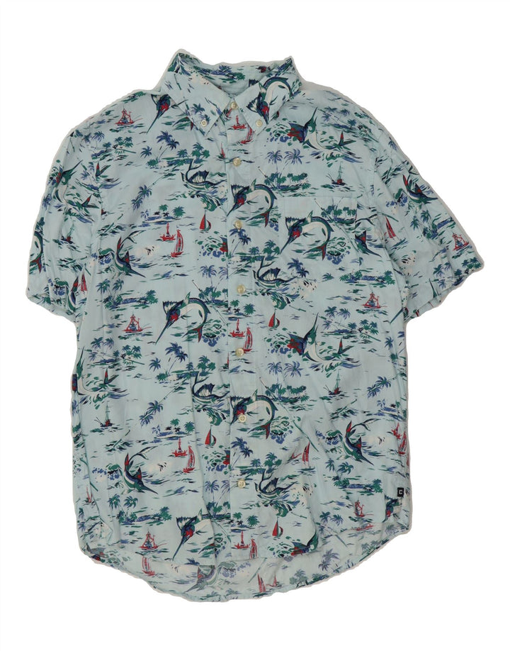 CHAPS Mens Short Sleeve Shirt Medium Blue Floral Cotton Hawaiian Vintage Chaps and Second-Hand Chaps from Messina Hembry 