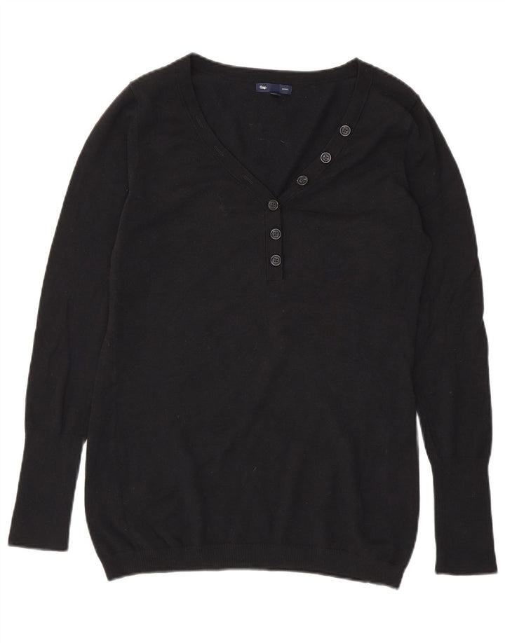 Gap maglione da donna con collo a bottoni UK 14 cotone nero medio