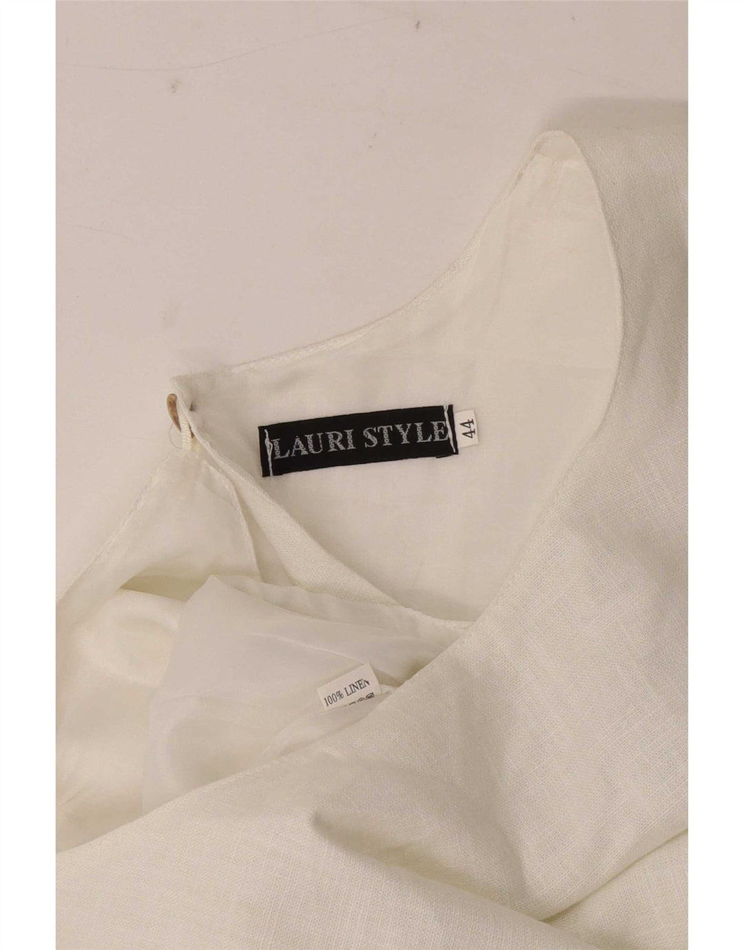 Abito asimmetrico senza maniche da donna vintage IT 44 Lino bianco medio