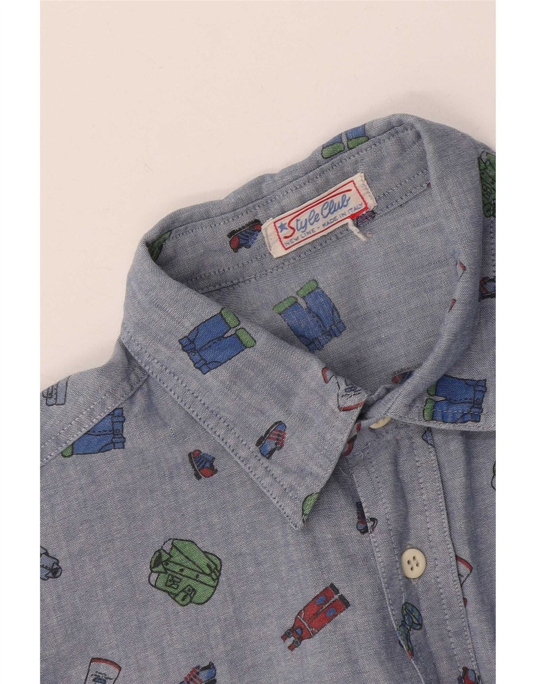 Camicia vintage da uomo con motivo astratto blu medio