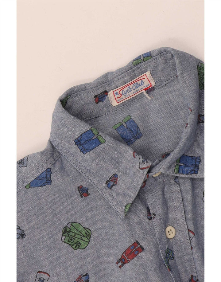 Camicia vintage da uomo con motivo astratto blu medio