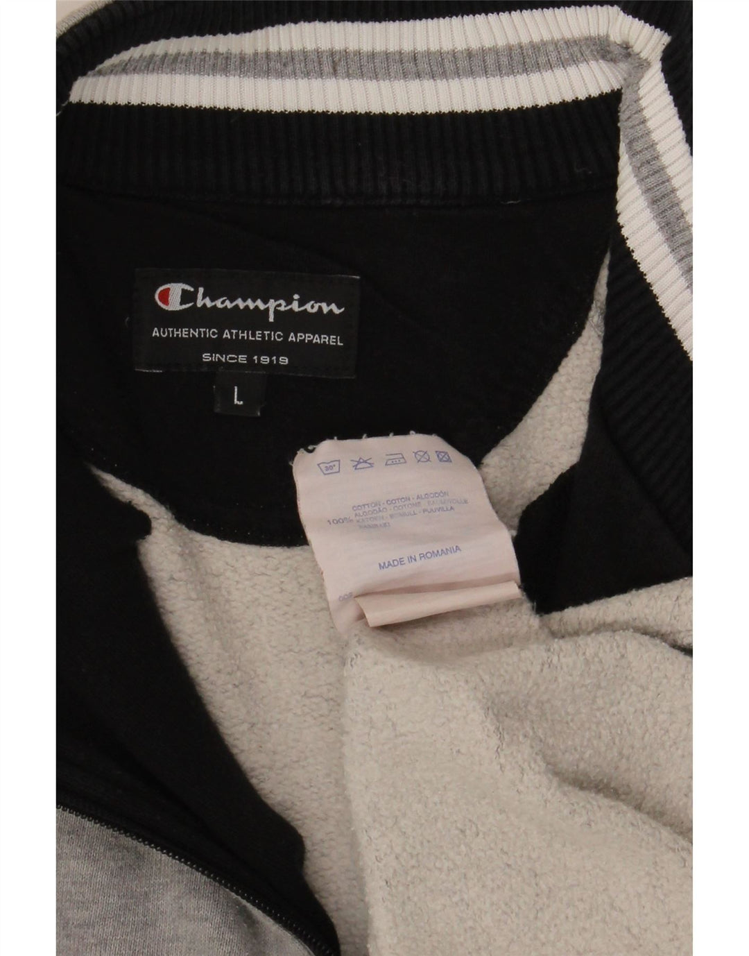 Felpa Champion da uomo con collo con zip, maglione grande, cotone a righe grigie
