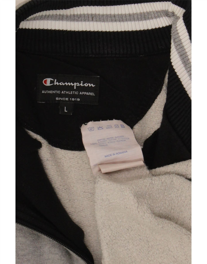 Felpa Champion da uomo con collo con zip, maglione grande, cotone a righe grigie