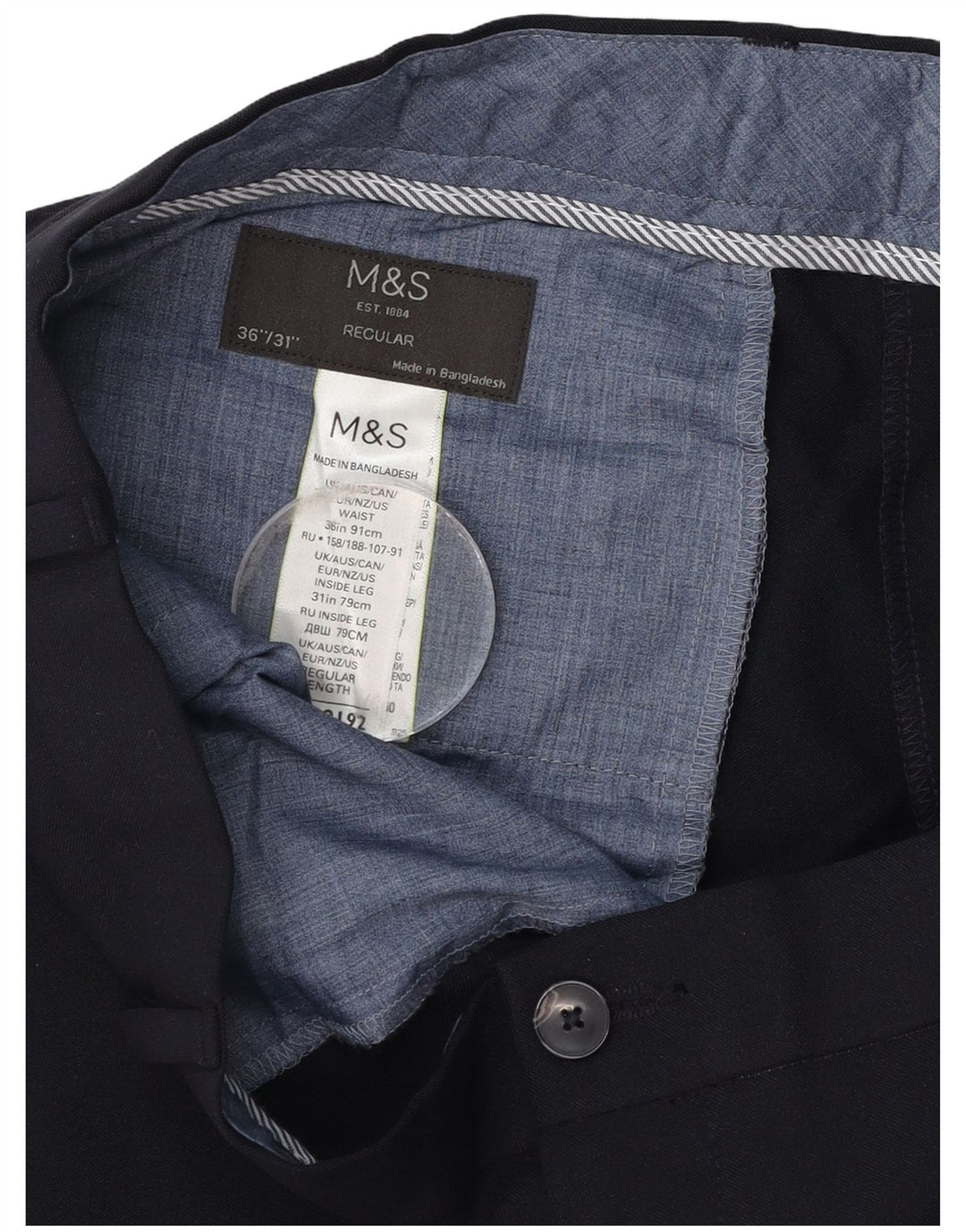 Pantaloni chino vestibilità regolare da uomo Marks & Spencer W36 L31 poliestere blu navy