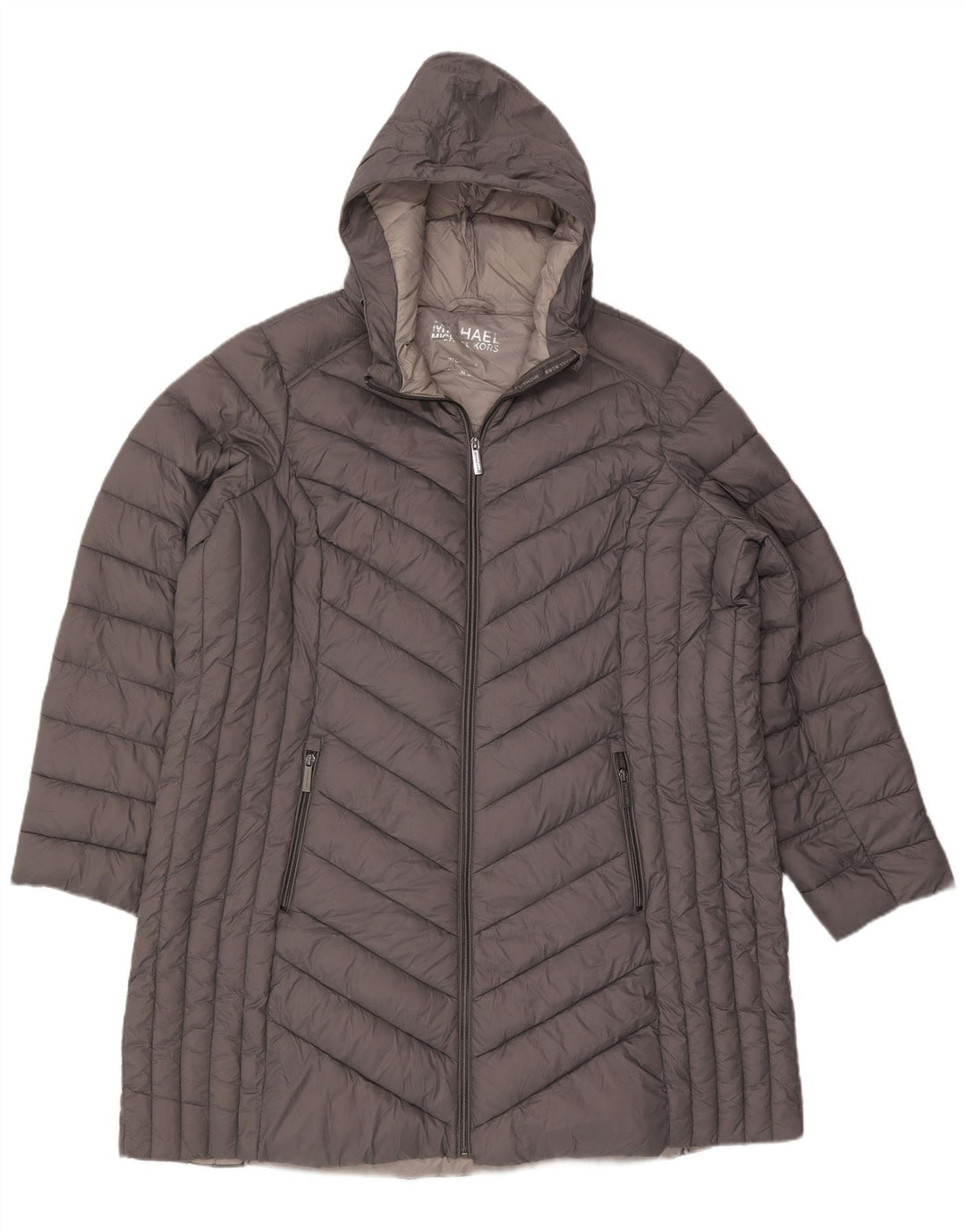 Cappotto imbottito oversize con cappuccio da donna Michael Kors UK 22 2XL Nylon grigio