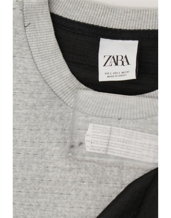 Maglione girocollo da uomo Zara, maglione grande, poliestere color block grigio