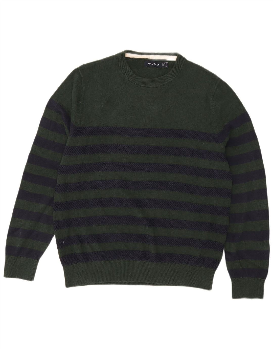 Maglione da uomo girocollo Nautica in cotone a righe verde medio