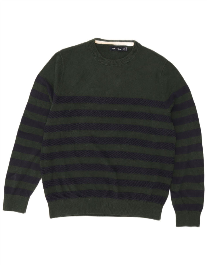 Maglione da uomo girocollo Nautica in cotone a righe verde medio
