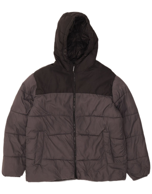 Jack & Jones Mens Hooded Padded Jacket UK 42 XL Grey Colourblock