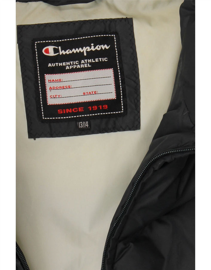 CHAMPION Boys Padded Jacket 13-14 Years Black Vintage Champion and Second-Hand Champion from Messina Hembry 