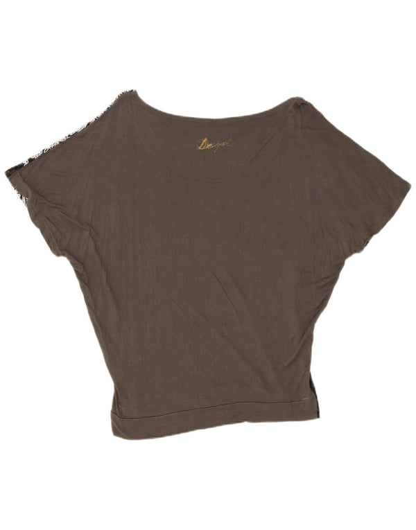 Desigual Donna Camicetta a pipistrello Top UK 14 Viscosa Paisley grigio medio