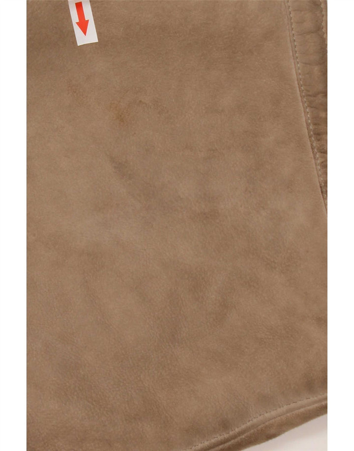 Cappotto in shearling vintage da donna con maniche a 3/4 UK 14 Beige medio