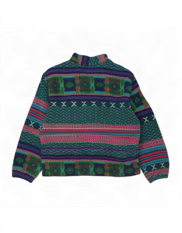 Maglione in pile vintage da uomo con zip e collo XL multicolore geometrico