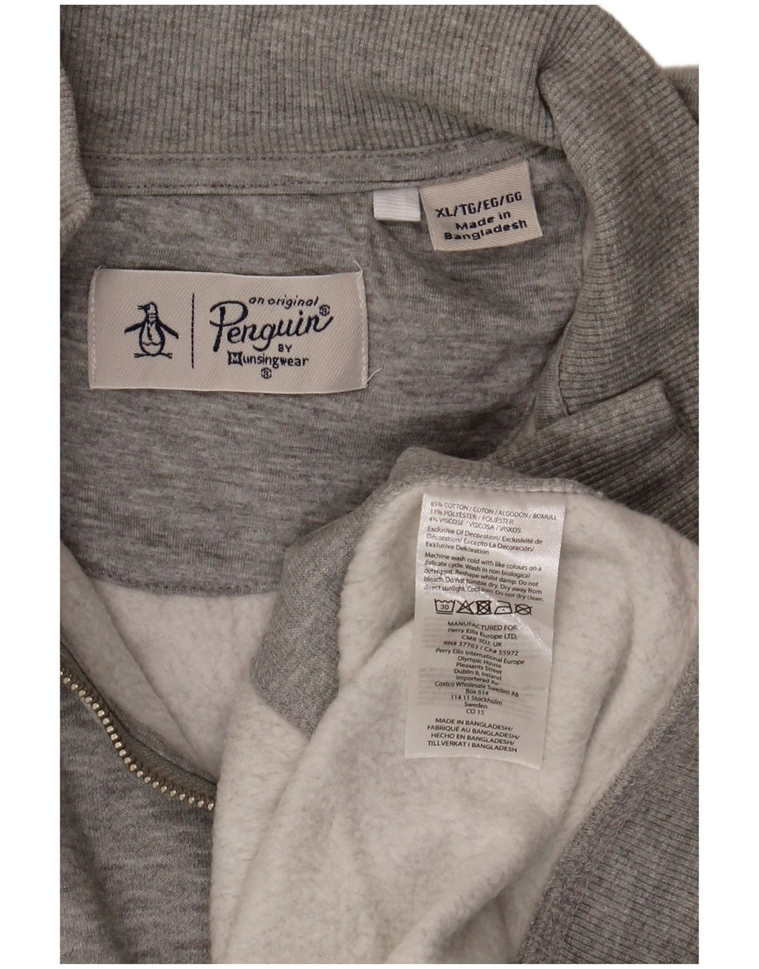 Felpa da uomo con zip e collo Penguin, maglione XL, cotone grigio