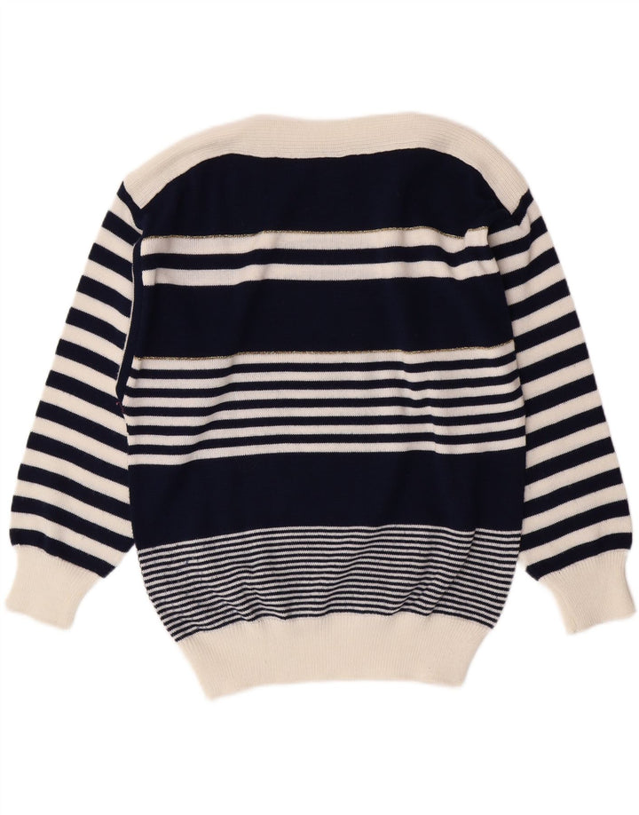 YESSICA Womens Boat Neck Jumper Sweater EU 38 Medium Navy Blue Striped Vintage Yessica and Second-Hand Yessica from Messina Hembry 
