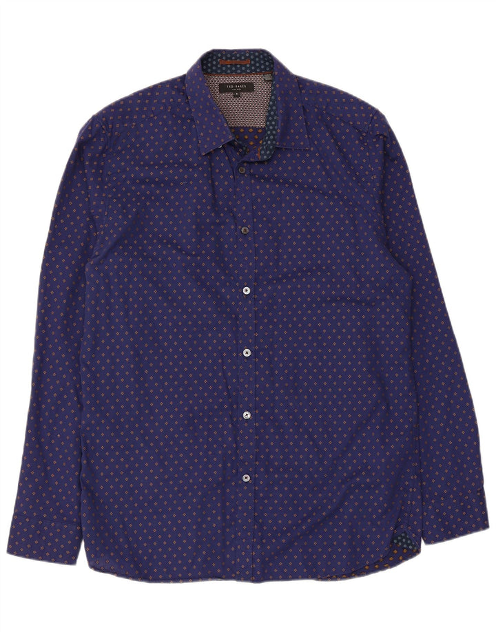 Camicia da uomo Ted Baker taglia 4 grande cotone maculato blu navy