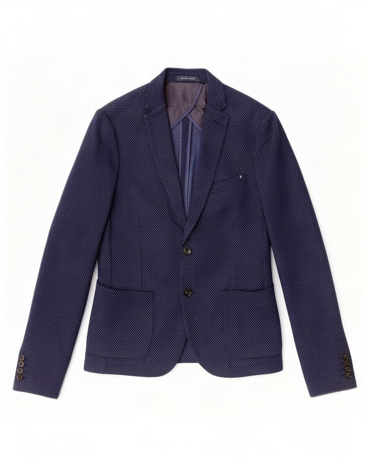 Giacca blazer da uomo a 2 bottoni Zara EU 50 cotone maculato medio blu navy