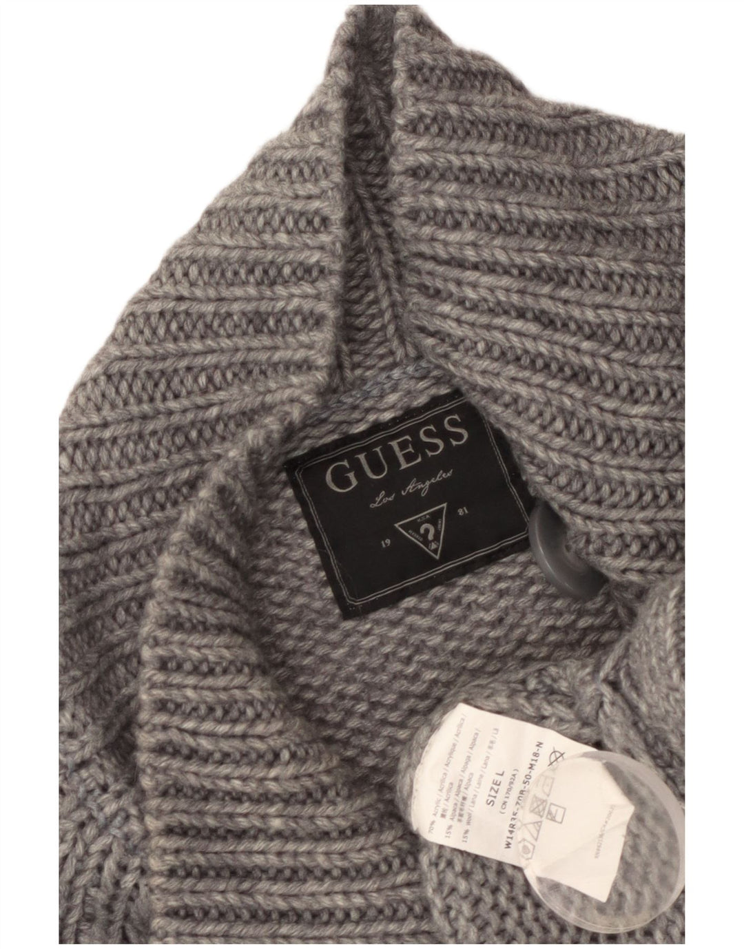 Guess maglione cardigan a maniche 1/2 da donna UK 14 grande acrilico grigio