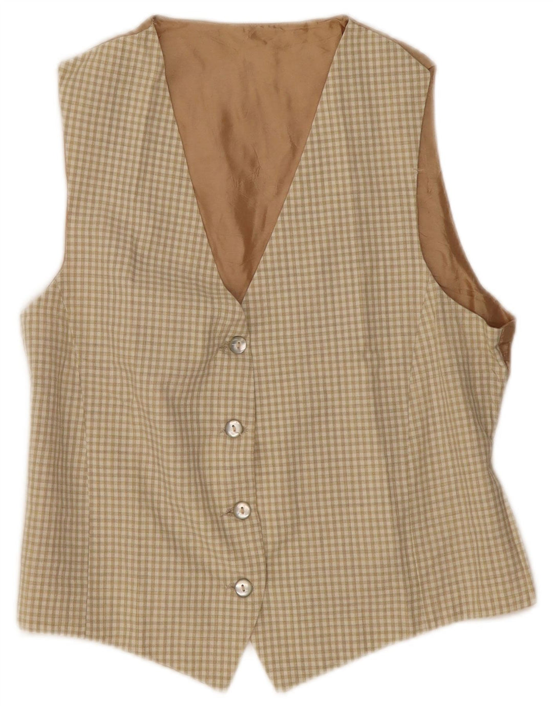 Gilet da donna vintage UK 12 a quadretti beige medio