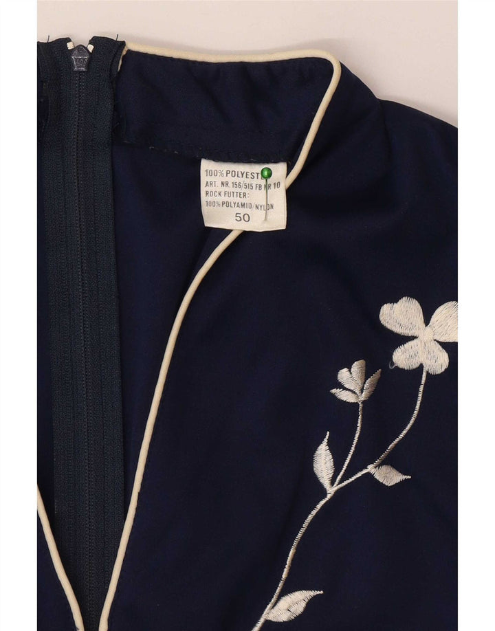 Abito lungo da donna vintage a maniche lunghe IT 50 XL poliestere blu navy