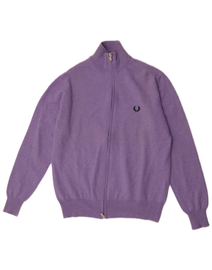 Maglione cardigan da uomo Fred Perry piccolo in lana viola