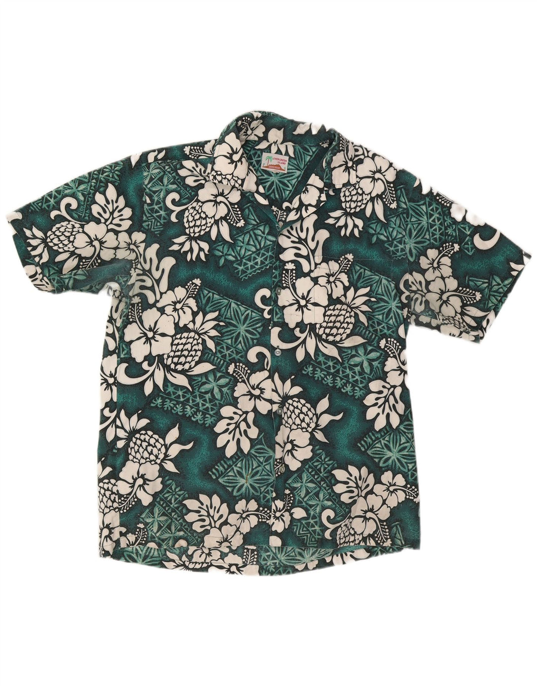 Camicia a maniche corte da uomo vintage grande floreale verde