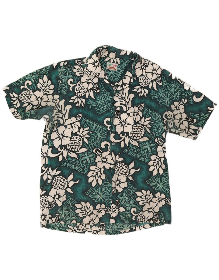 Camicia a maniche corte da uomo vintage grande floreale verde
