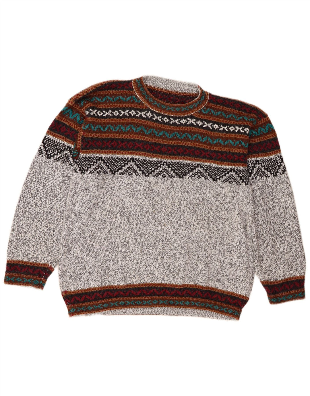 Maglione maglione girocollo da uomo vintage grigio medio Fair Isle