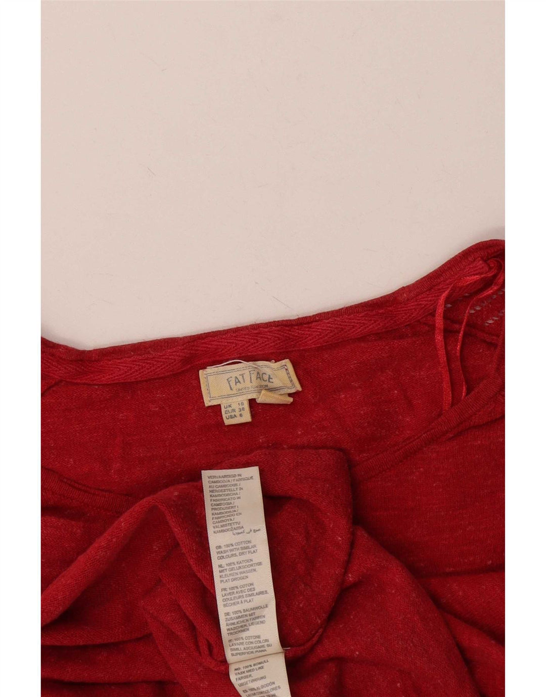 Fat Face Top oversize da donna manica 3/4 UK 10 piccolo cotone rosso