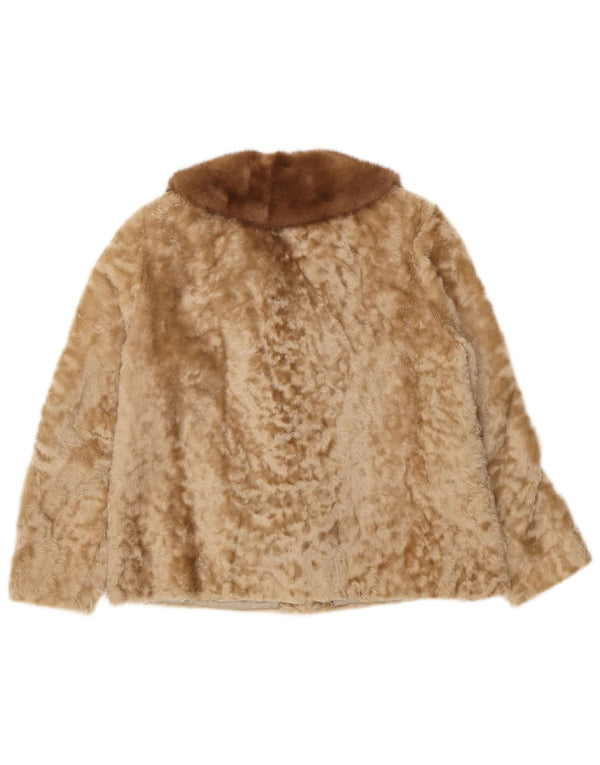 Giacca vintage da donna in pelliccia sintetica UK 10 piccola beige