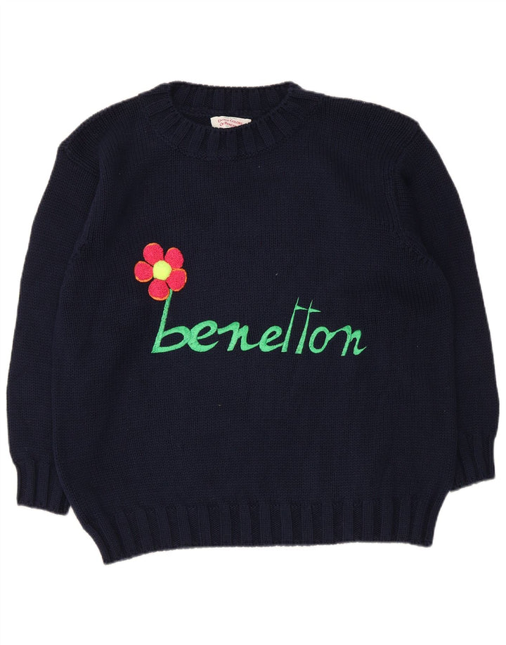 Maglione Maglione Girocollo Donna Benetton IT 42 Blu Navy Medio Floreale