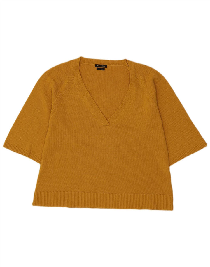 Massimo Dutti Maglione da donna a maniche corte con scollo a V UK 14 Giallo medio
